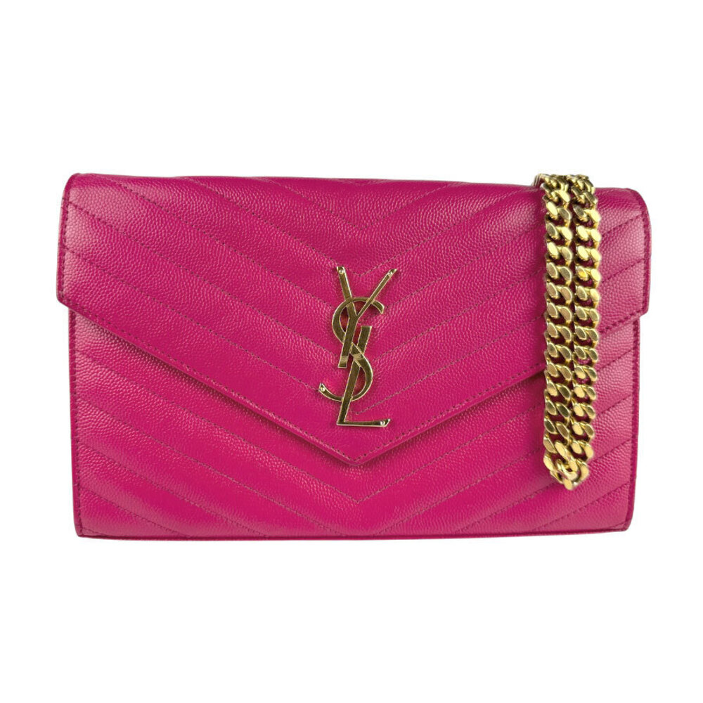 Saint Laurent shoulder bag chain wallet leather metal Magenta Pink gold